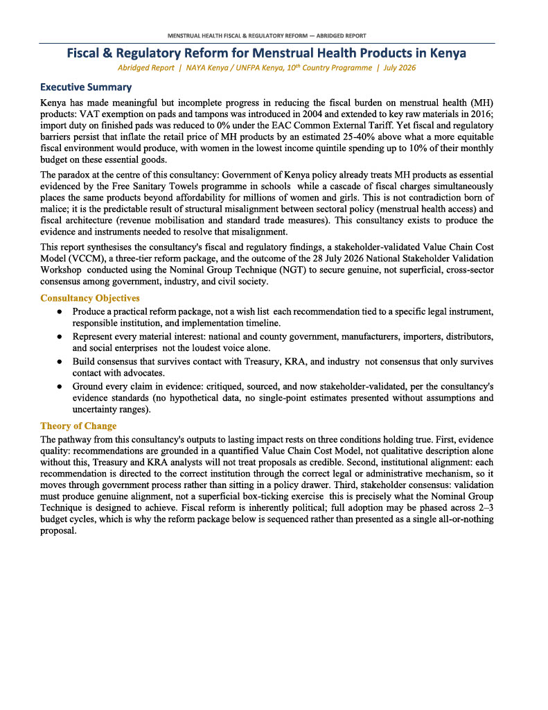 MH Kenya Fiscal and Advocacy Reform Report NAYA cover
